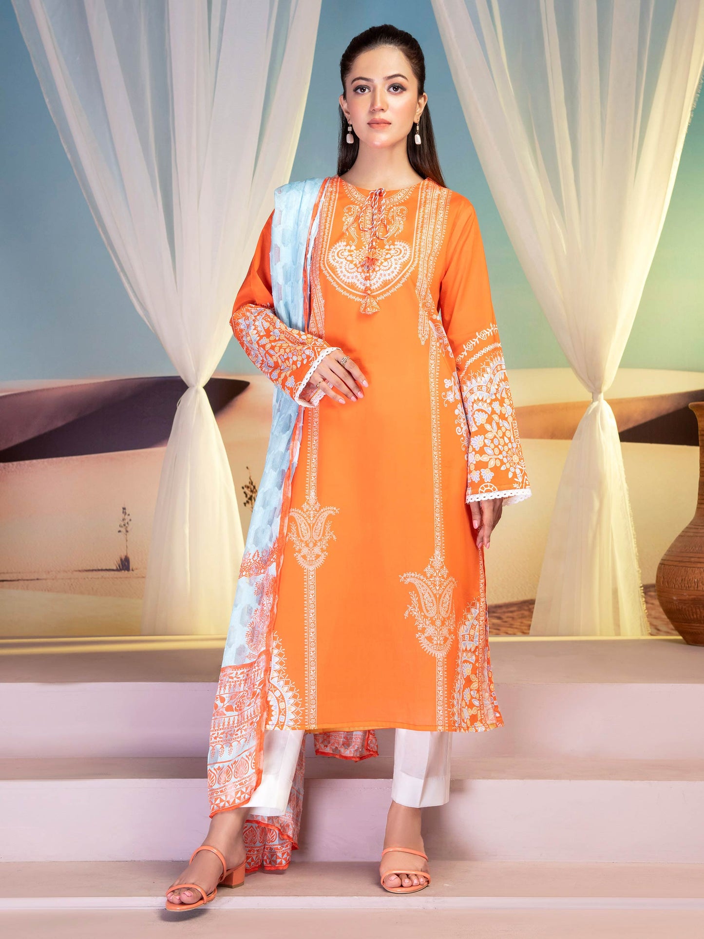 Peach 2 Piece Printed Lawn Suit By Limelight