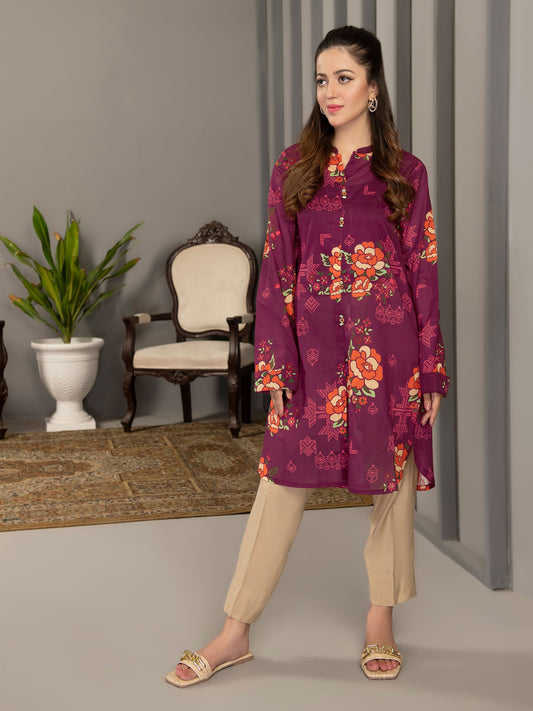 Plum 1 Piece Printed Lawn Shirt By Limelight