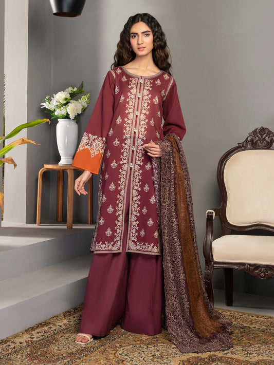 Maroon 2 Piece Printed Lawn Suit-Limelight