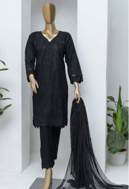 Embroidered black 3Pcs Dress-Naubahar