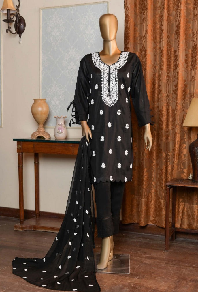 Black Embroidered 3Pcs Dress-Naubahar