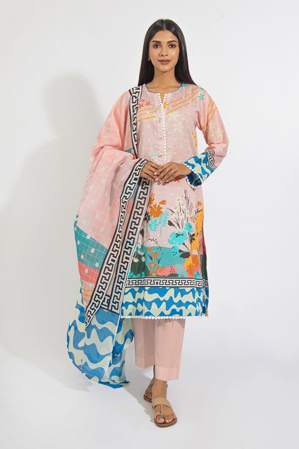 Mild Pink 3PCS Lawn Suit-Zellbury