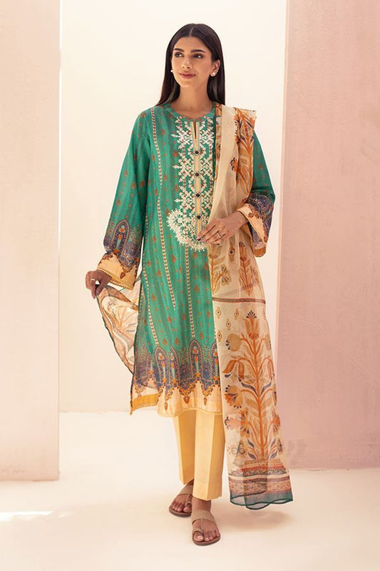 Turquoise Embroidered  Green 3PCS Suit-Zellbury