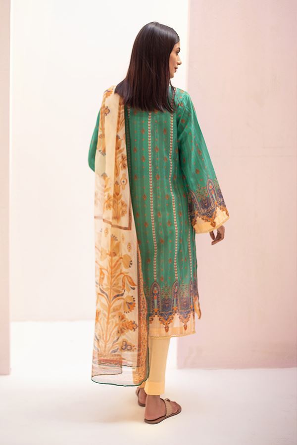 Turquoise Embroidered  Green 3PCS Suit-Zellbury