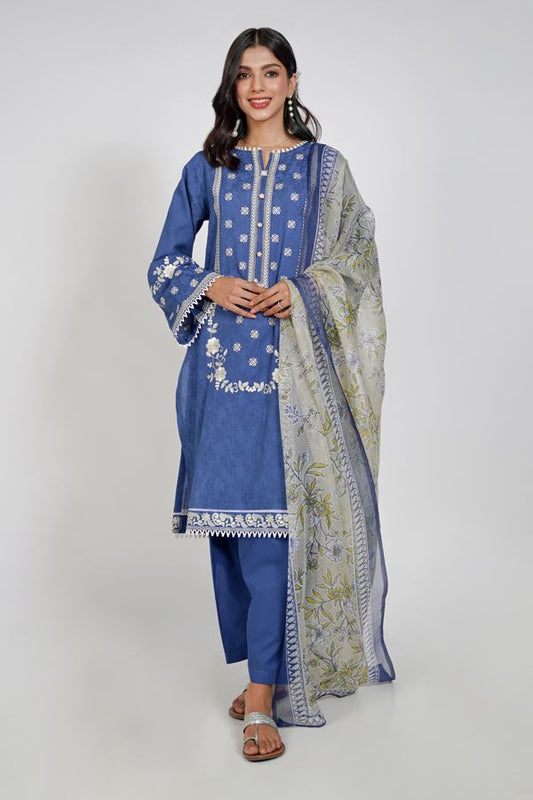 Bismark Blue Embroidered Shirt Shalwar Dupatta-Zellbury