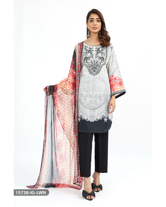 Casual  Thread Embroidered & Beads 3Pcs Lawn Dress By Sha posh