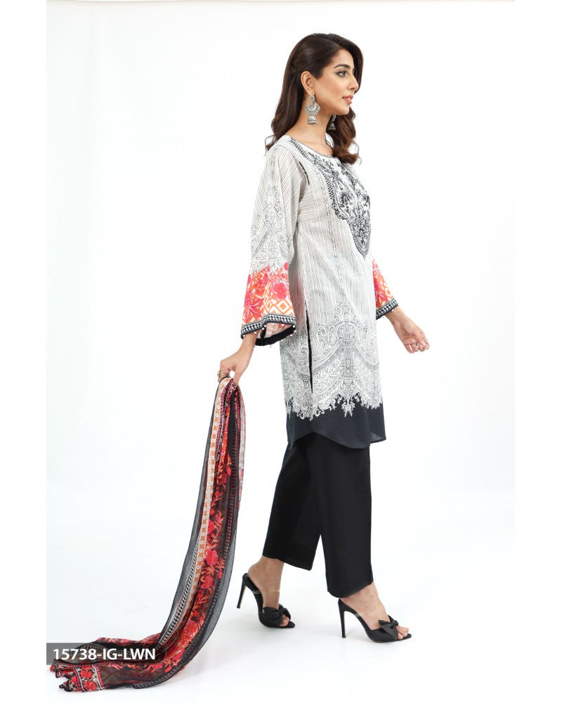 Casual  Thread Embroidered & Beads 3Pcs Lawn Dress By Sha posh