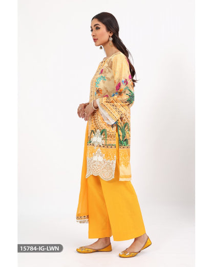 3Pcs Yellow Embroidered Lawn dress By Sha Posh