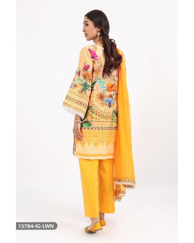 3Pcs Yellow Embroidered Lawn dress By Sha Posh