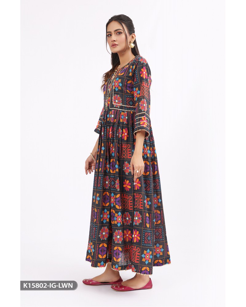 Black Casual Maxi style Lawn Kurta