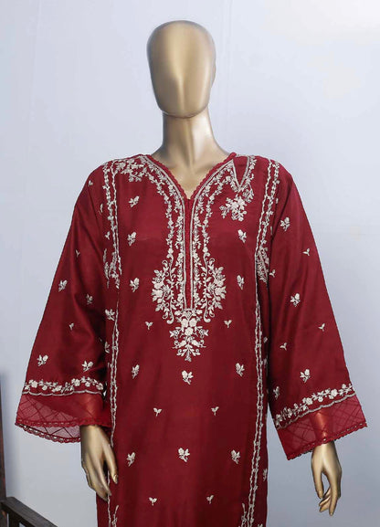 Maroon 2 Piece ChikanKari Stitched Suit -bin saeed