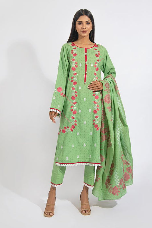 Mint Green Embroidered Shirt Shalwar Dupatta-Zellbury