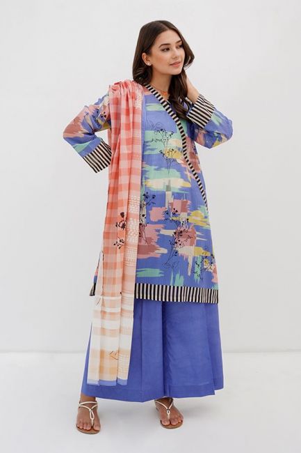 Yonder Blue Shirt Dupatta By Zellbury