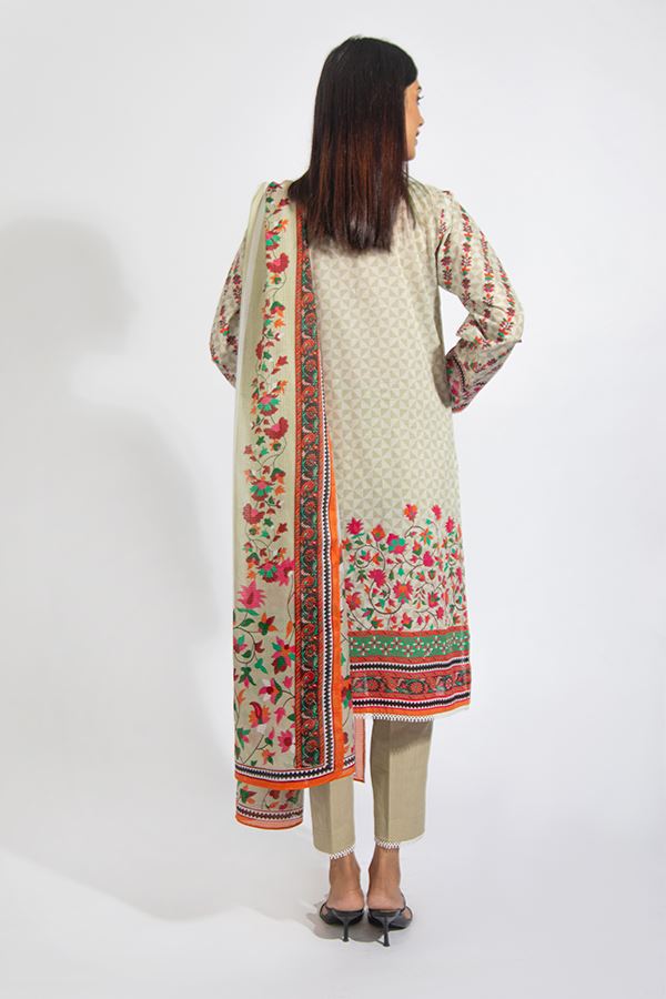 Embroidered Shirt Shalwar Dupatta - Wafer Grey - Textured Suit-Zellbury