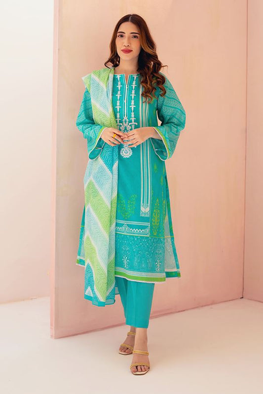 Niagara Blue 3PCS Lawn Suit-Zellbury