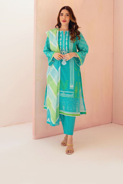 Niagara Blue 3PCS Lawn Suit-Zellbury