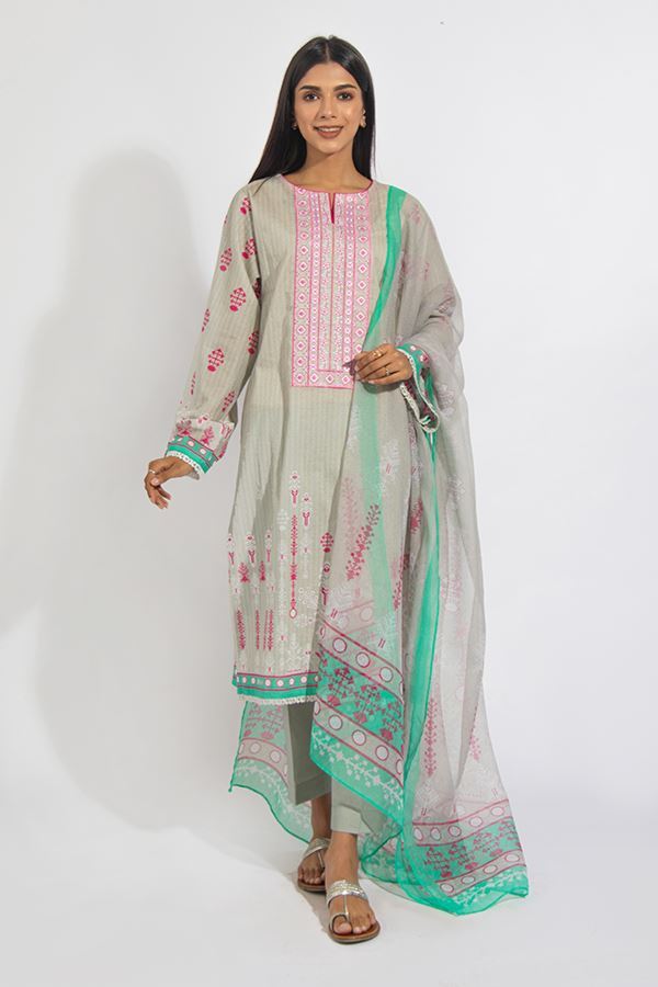 Foggy Grey Embroidered 3PCS Suit-Zellbury