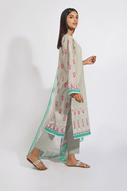 Foggy Grey Embroidered 3PCS Suit-Zellbury