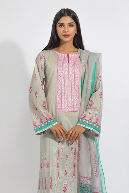 Foggy Grey Embroidered 3PCS Suit-Zellbury