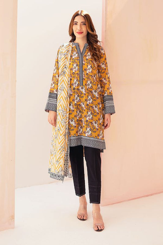 Shirt Dupatta - Crimson Mustard - Lawn Suit By Zellbury