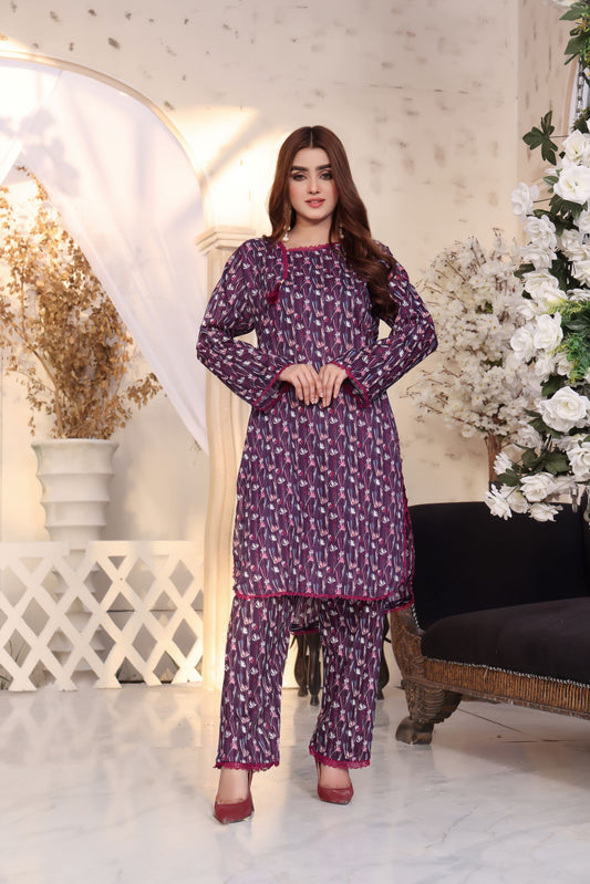 Purple 2 piece lawn dress-Zainab Fazlani