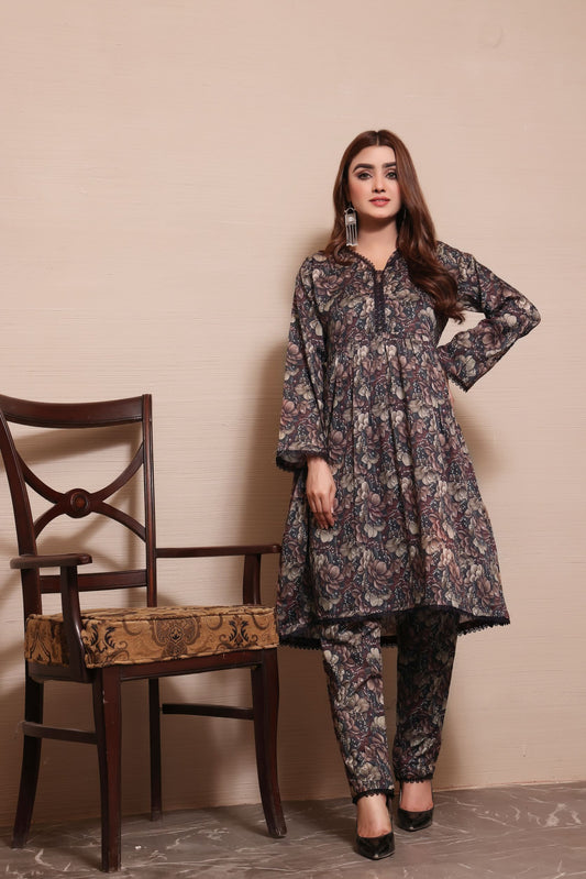 black 2 piece printed lawn dress-Zainab Fazlani