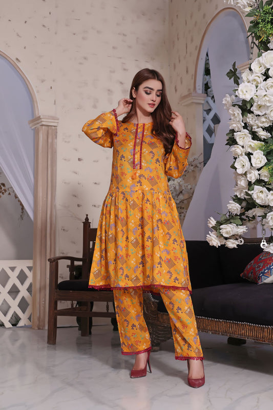 orange 2 piece lawn dress -Zainab Fazlani