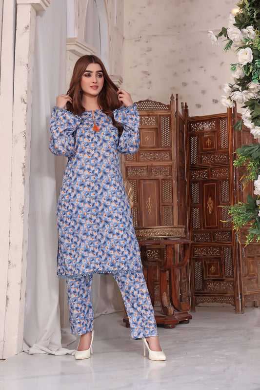 sky blue 2 piece printed lawn dress -Zainab Fazlani