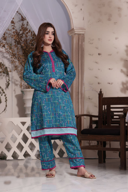 blue 2 piece lawn dress -Zainab Fazlani